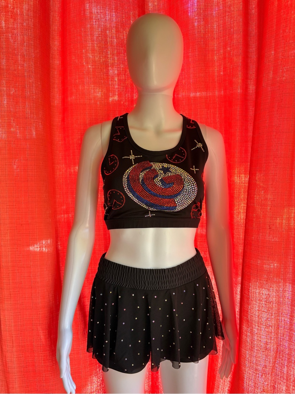 Rebels athletics Cheer Set in Black and Red with gems in size M